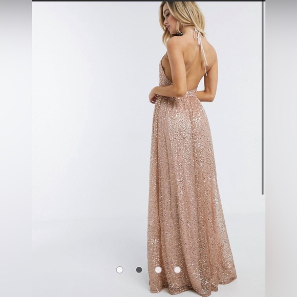 ASOS Godiva Plunge Metallic Blush Dress - Picture 2 of 2